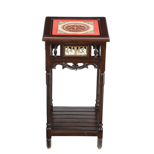 Onyx Premium Teakwood 30-Inch Tall End Table – Warli & Dhokra Art Accents