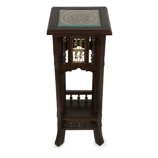 Nyra-II Premium Teakwood 30-Inch Tall Planter Stand – Warli & Dhokra Art Accents