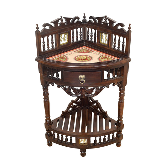 Quadro-II Solid Teakwood Corner Table – 39-Inch Traditional Walnut Finish Accent Table