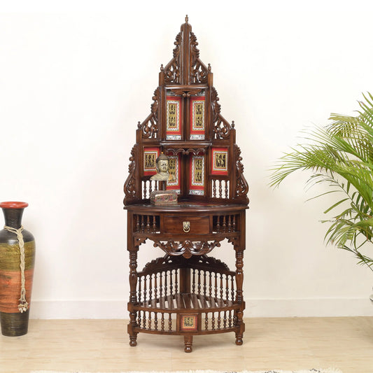 Quadro-III Solid Teakwood Corner Table – 72-Inch Tall Traditional Walnut Finish Corner Cabinet