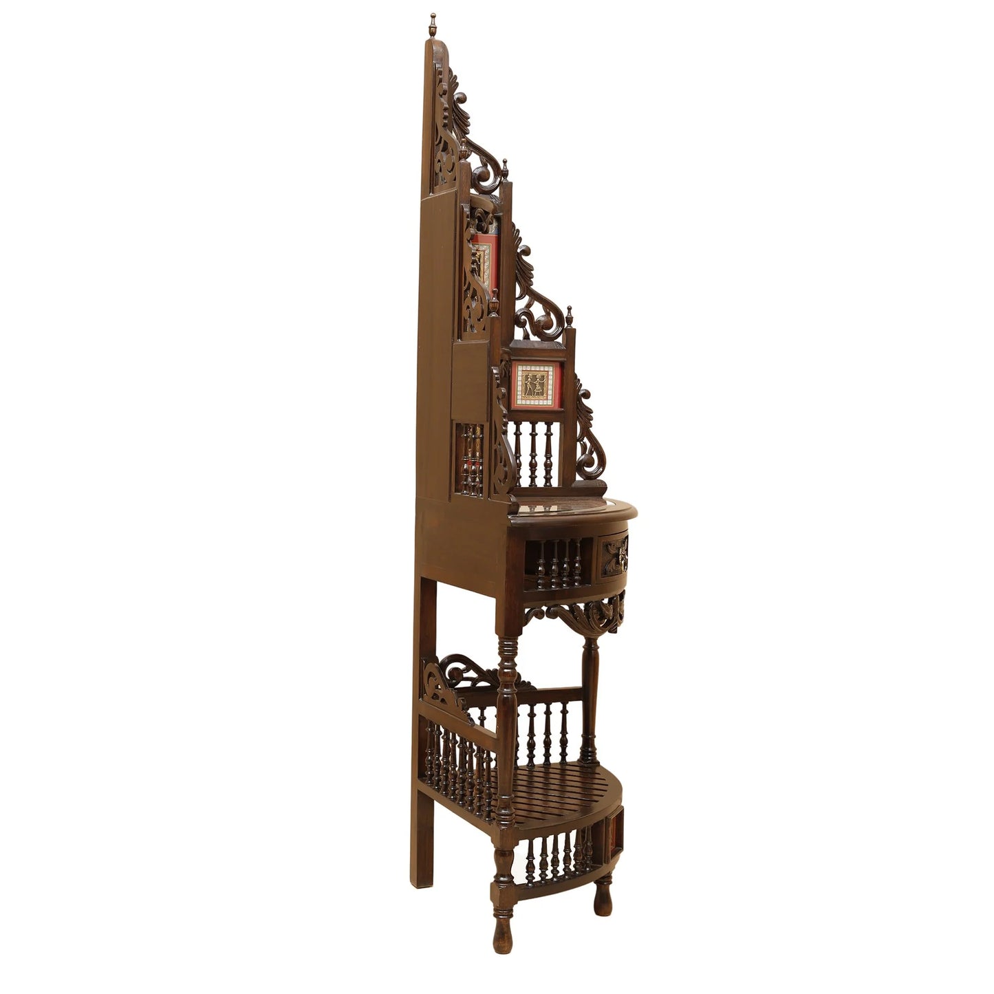 Quadro-III Solid Teakwood Corner Table – 72-Inch Tall Traditional Walnut Finish Corner Cabinet