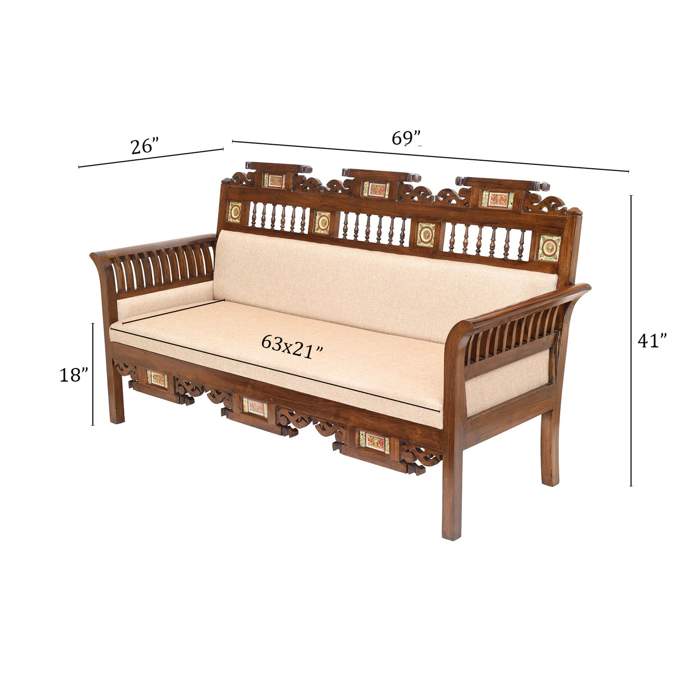 Teakwood Maharaja Art Sofa Set (3+1+1+Center Table) | Dhokra Art
