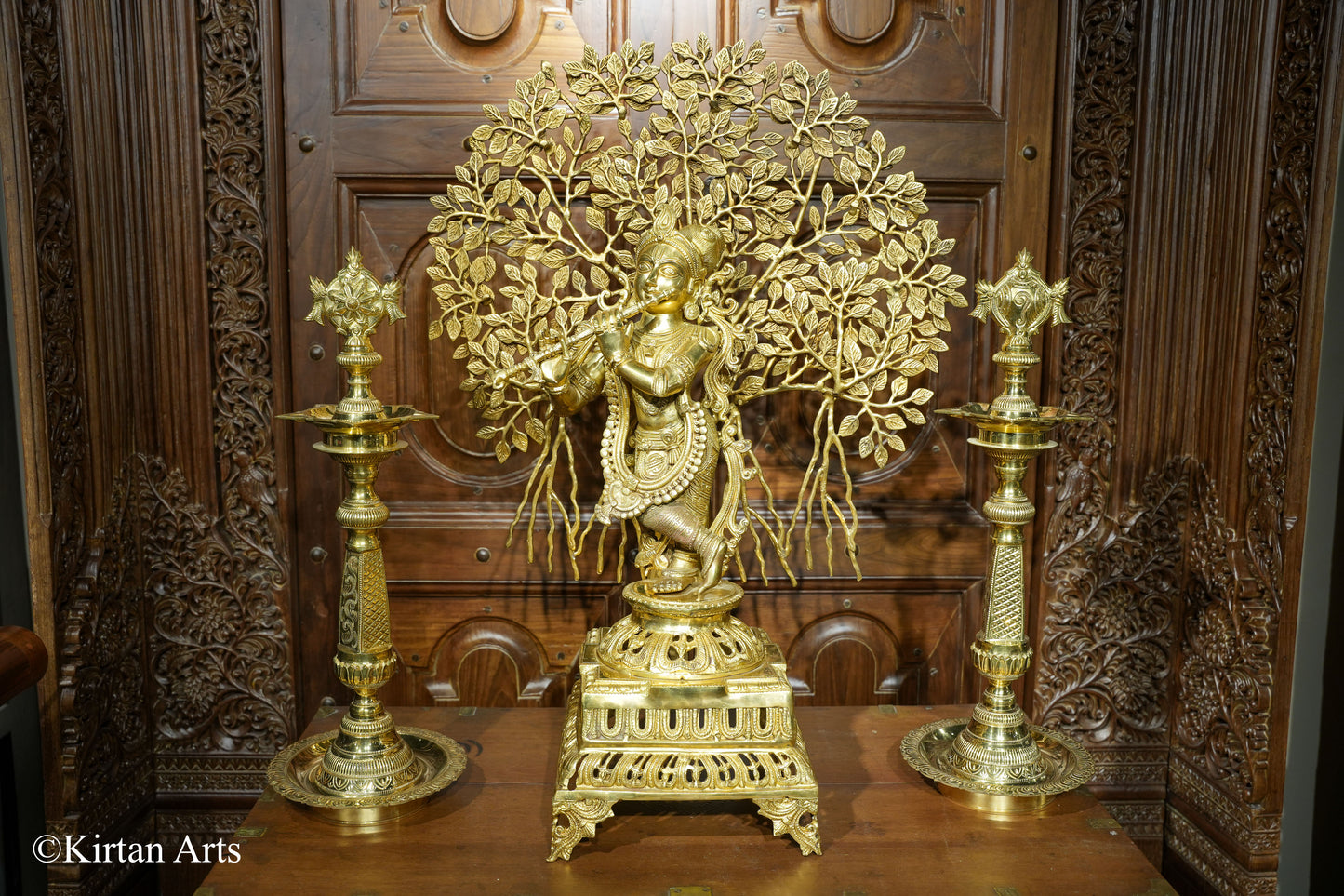 Brass Lord Krishna with Kalpavriskha tree 33"