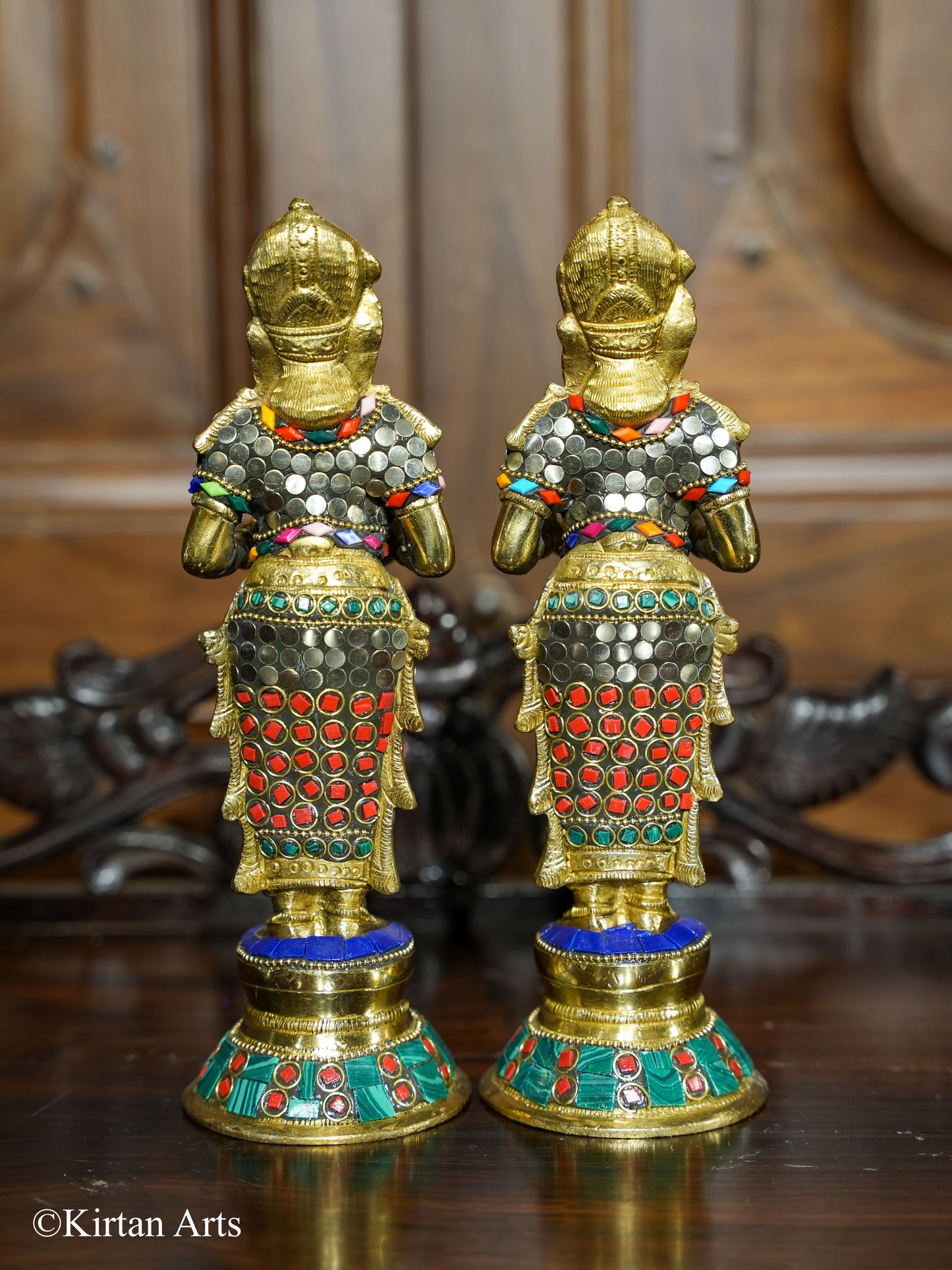 Brass Deep Lakshmi Pair Stonework 9"