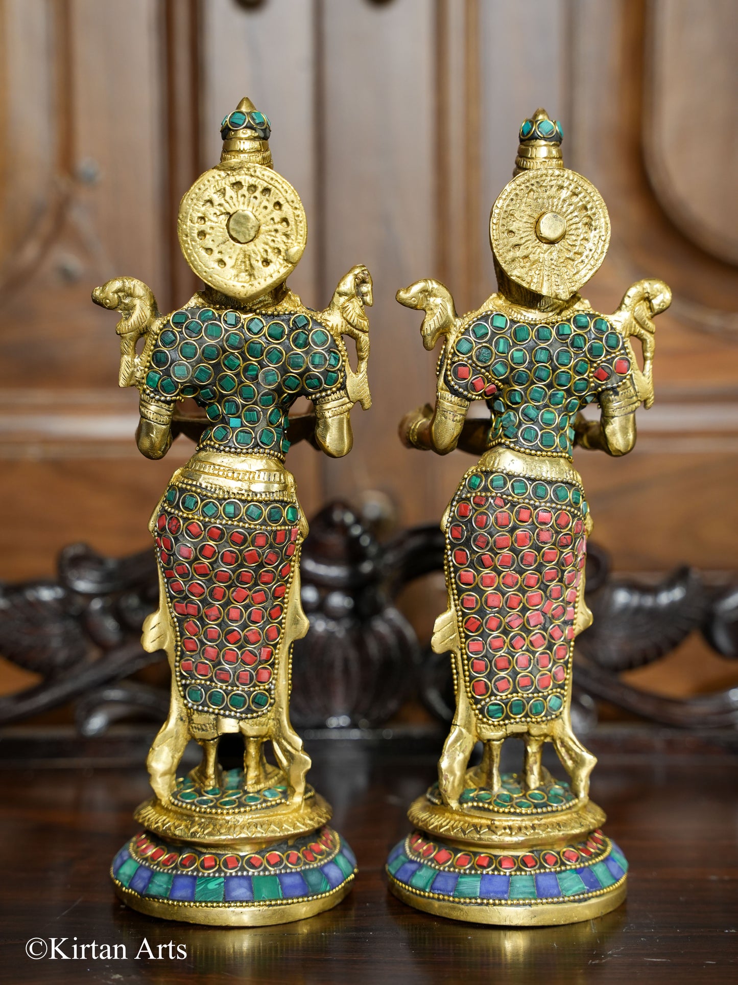 Brass Deep Lakshmi Pair Stonework 10.5"
