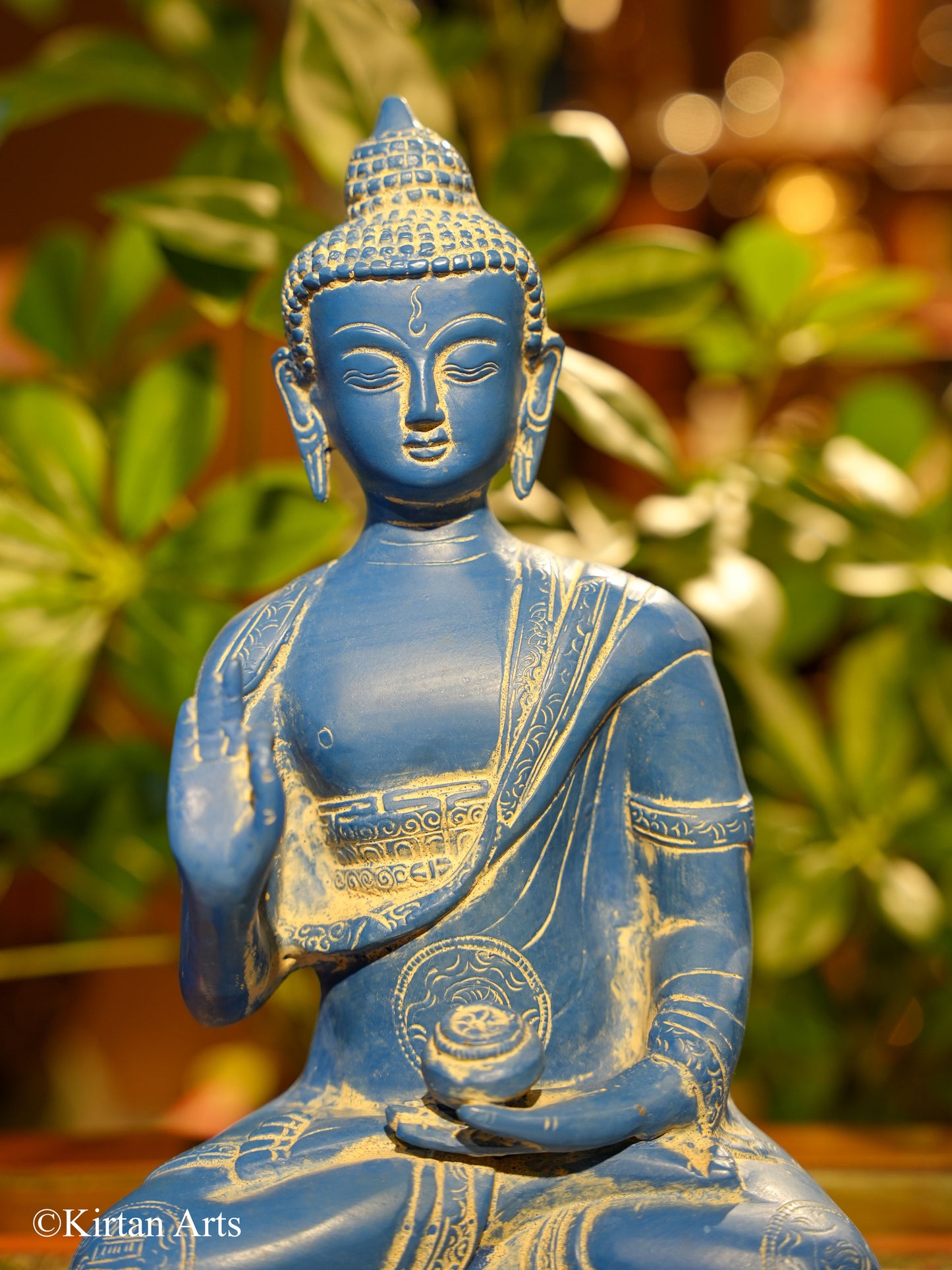 Brass Buddha Blue Antique 11"