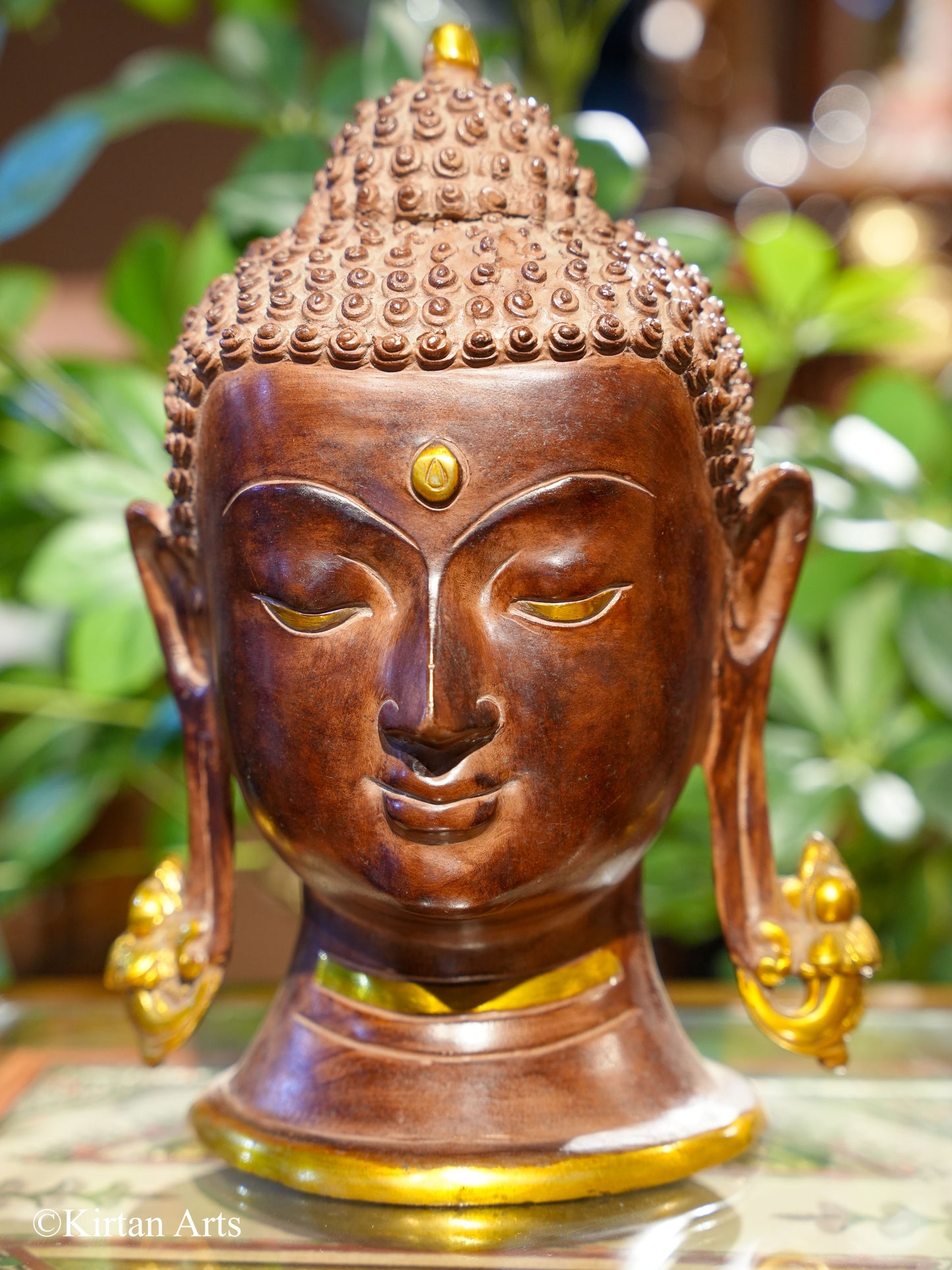 Brass Buddha Head Brown Gold Antique