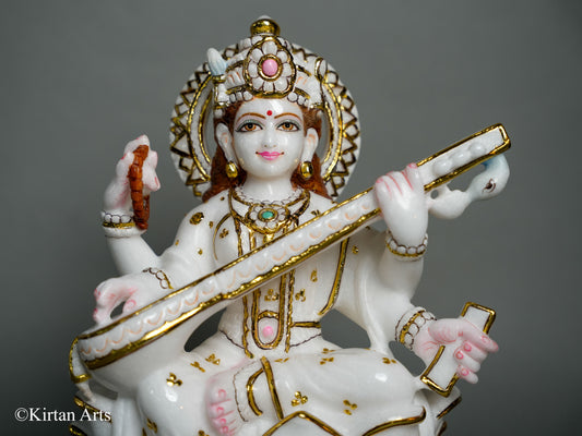 Marble Saraswati Devi 12"