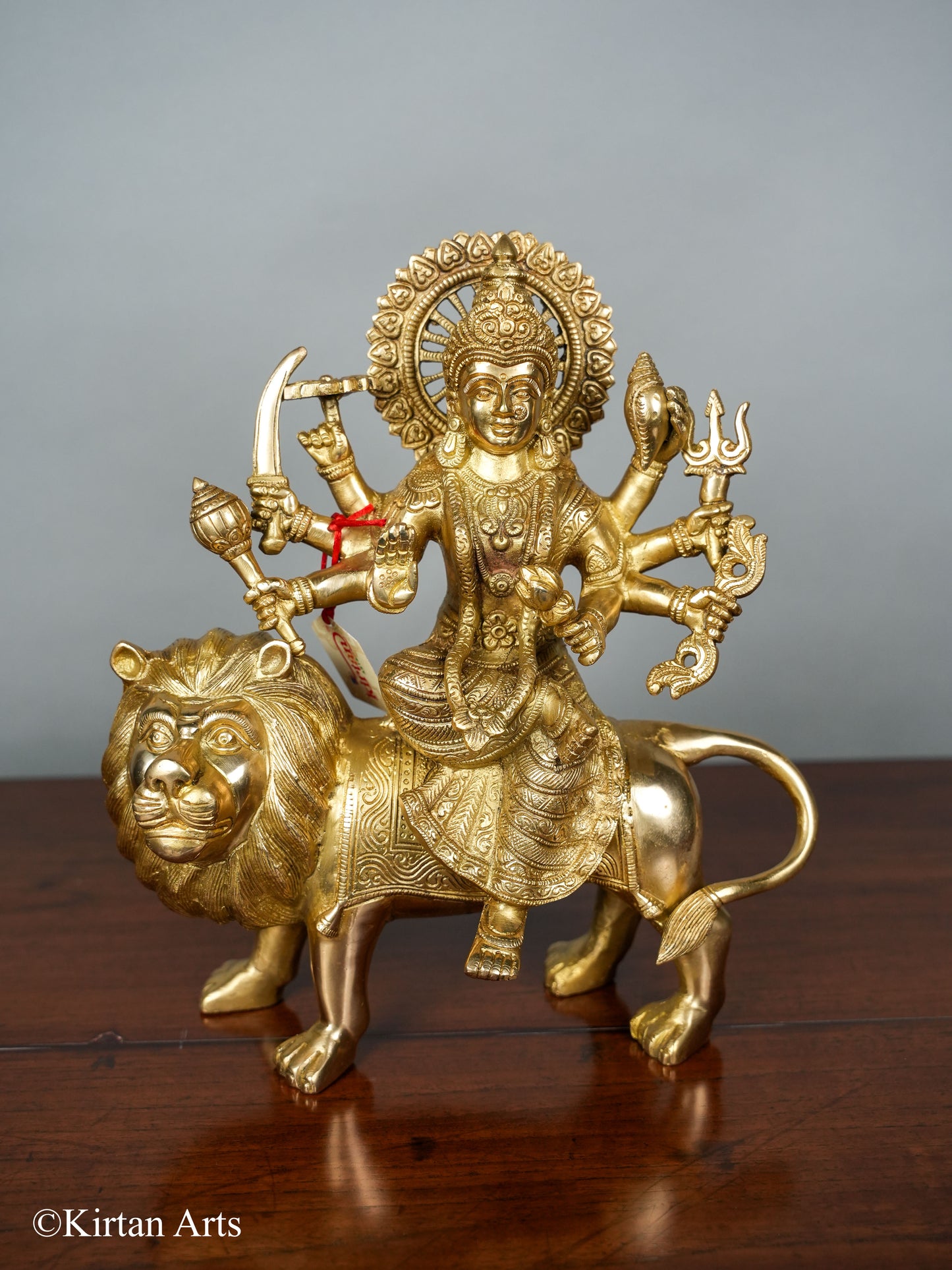 Goddess Durga on Lion Brass Idol 13"