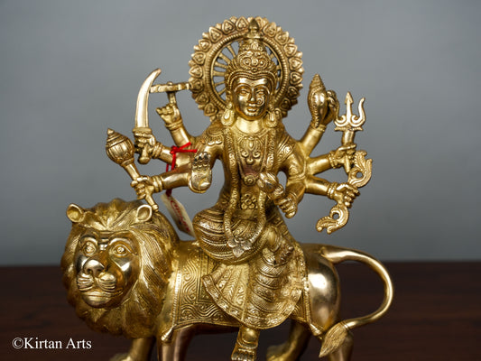 Goddess Durga on Lion Brass Idol 13"