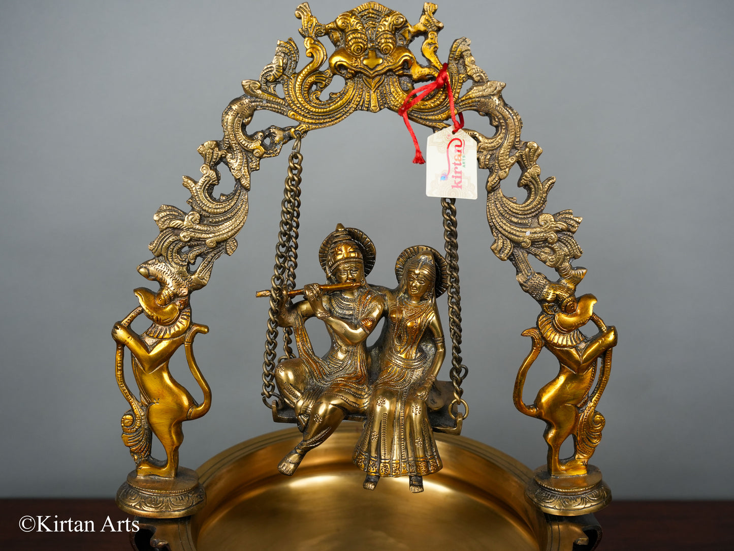 Brass RadhaKrishna Urli Triple Color 21"