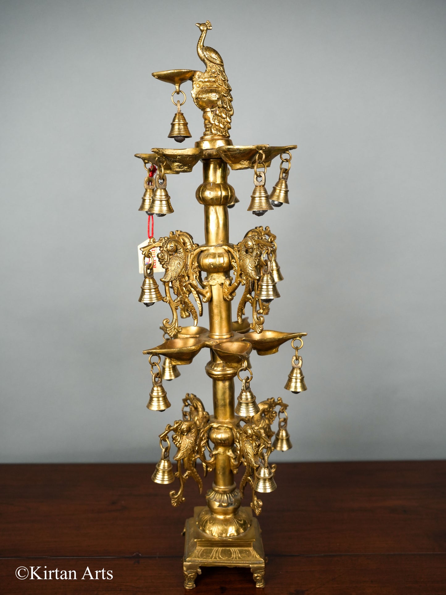 Brass Peacock Lamps Pair 31"