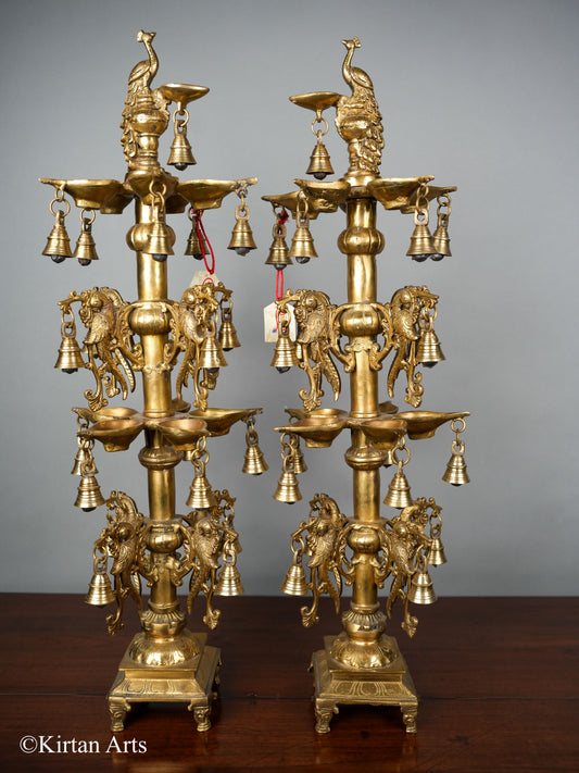 Brass Peacock Lamps Pair 31"