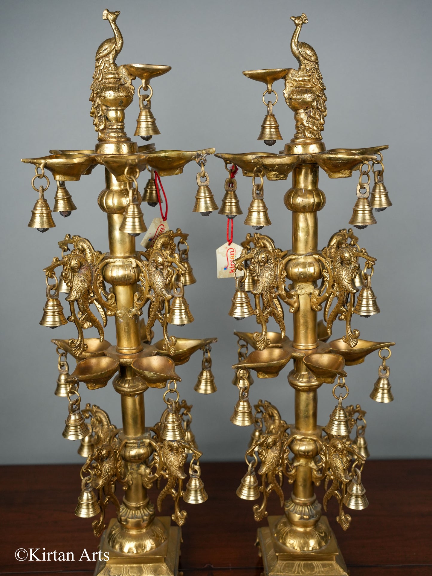 Brass Peacock Lamps Pair 31"