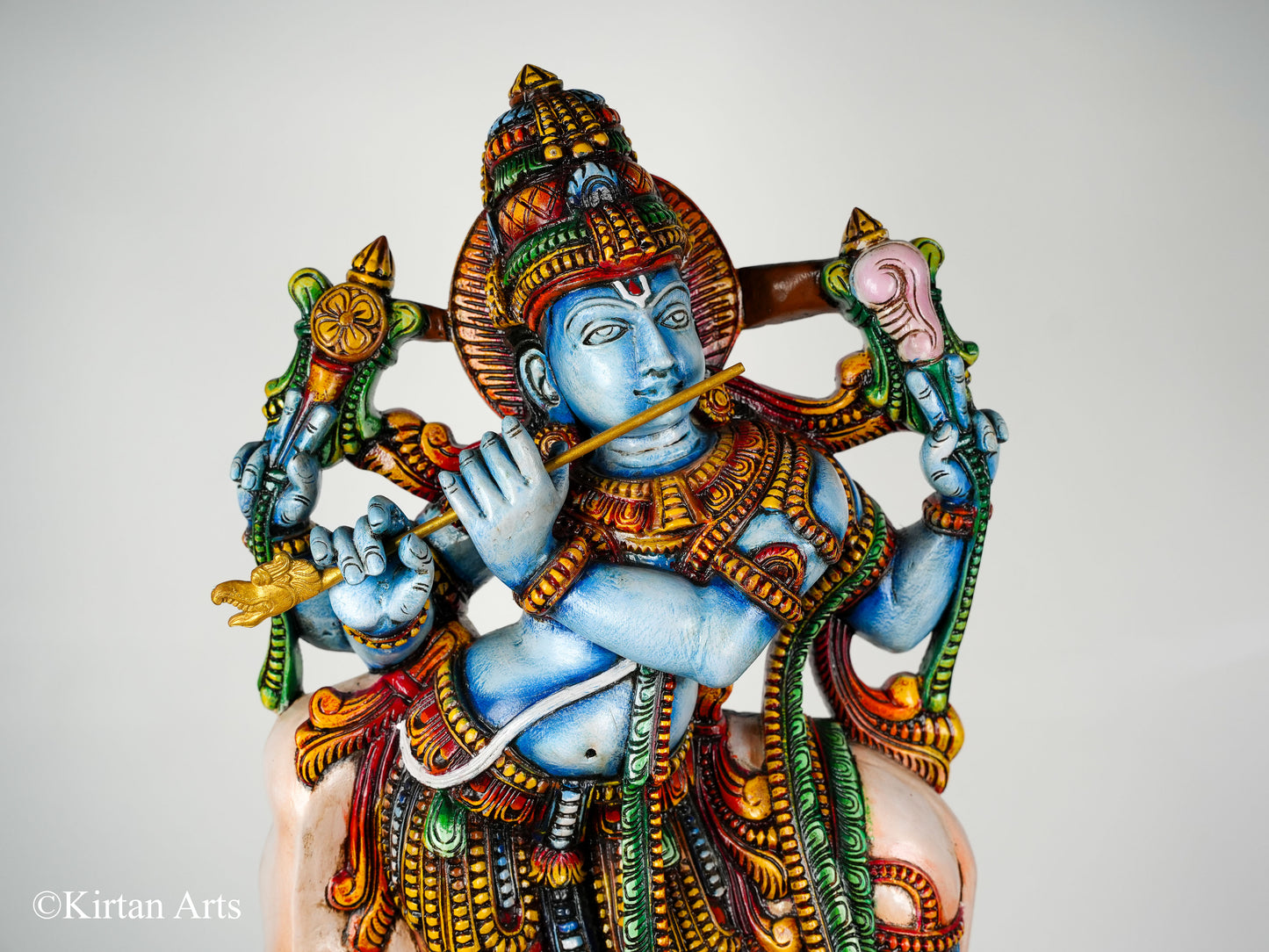 36" Wood Carved Krishna with Cow