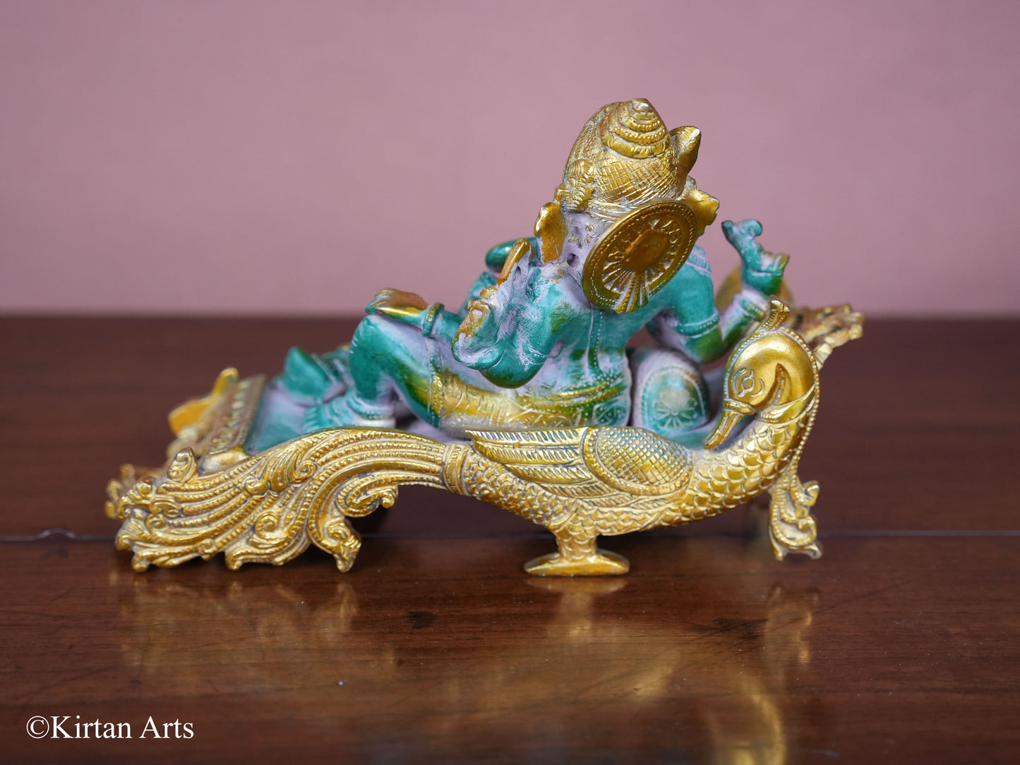 Brass Ganesha Green Antique Finish 11"