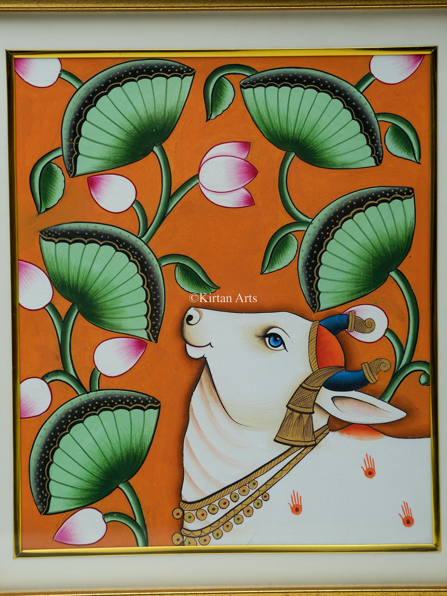 Pichwai Cow with Flowers 14"