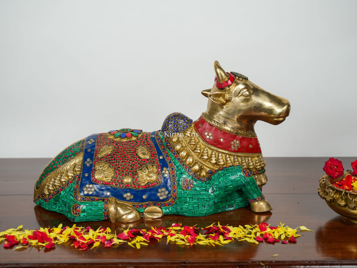Handcrafted Brass Nandi | 21" | Stonework