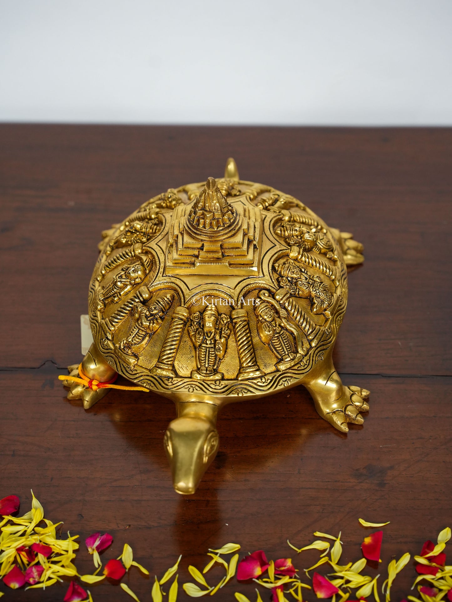 Brass Tortoise with Vishnu Dasavtar | 18" | Shree Yantra | Gold Finish