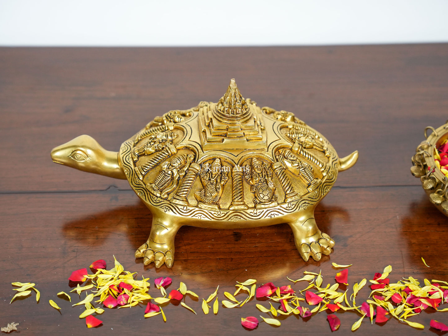 Brass Tortoise with Vishnu Dasavtar | 18" | Shree Yantra | Gold Finish