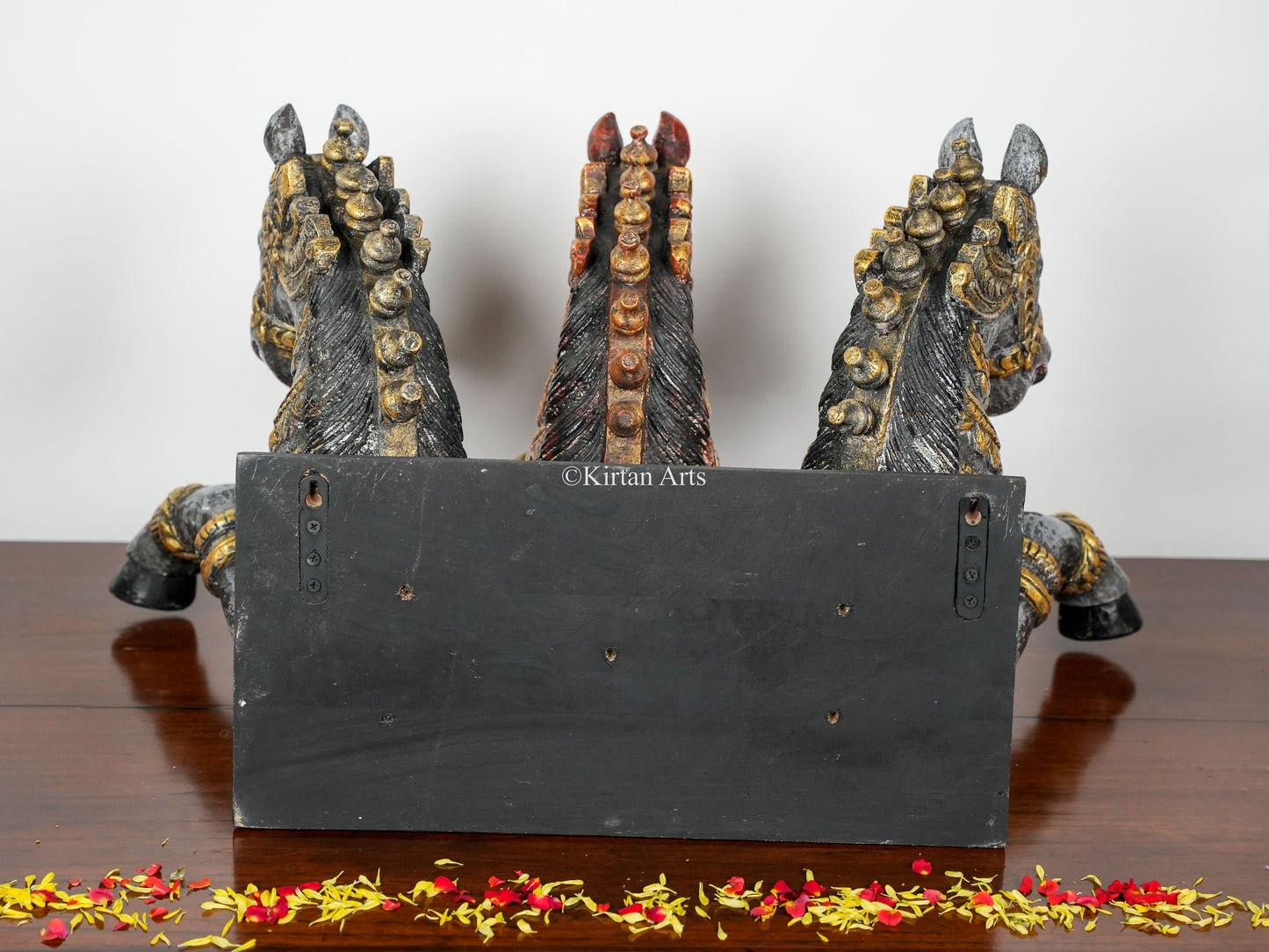 Three Horses Wall Piece | Wood Carved | 30" | Antique Finish