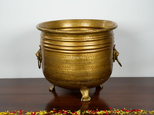 Brass Planter Lion Face | 15" | Antique Finish
