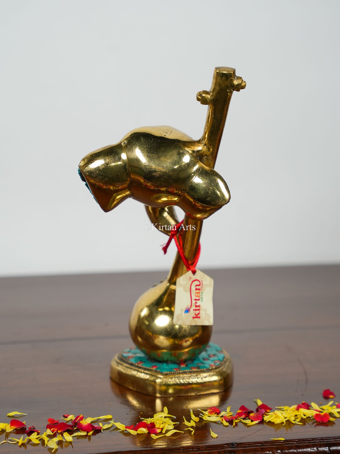 Brass Ganesha with Sitar | 12" | Stonework