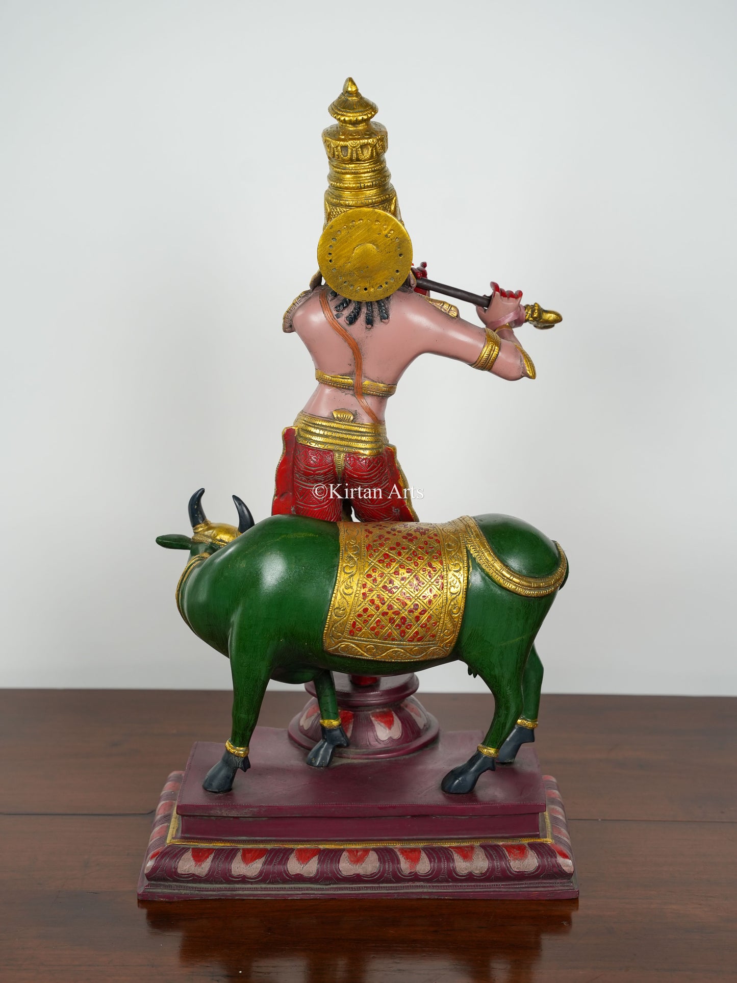Brass Lord Krishna with Cow | Hand Painted | 25"