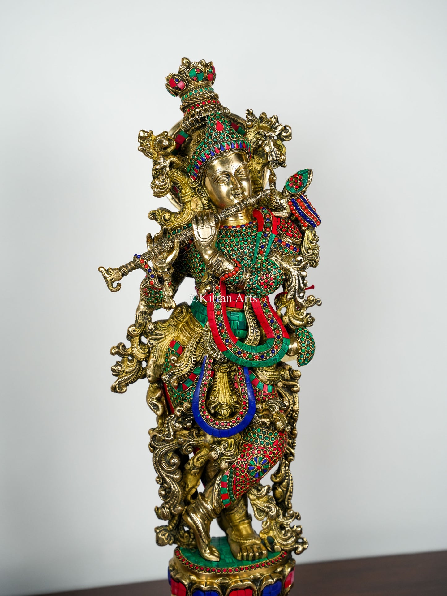 Pure Brass Lord Krishna with Stonework | Meenakari | 30"