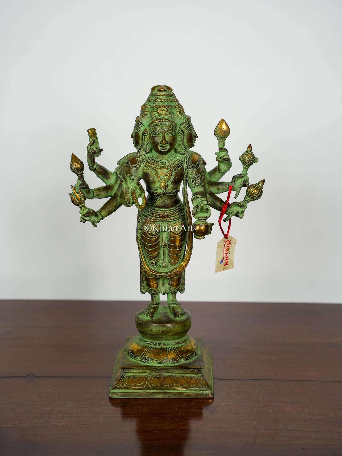 Brass Lord Brahma Statue | Antique Green Finish | 16"