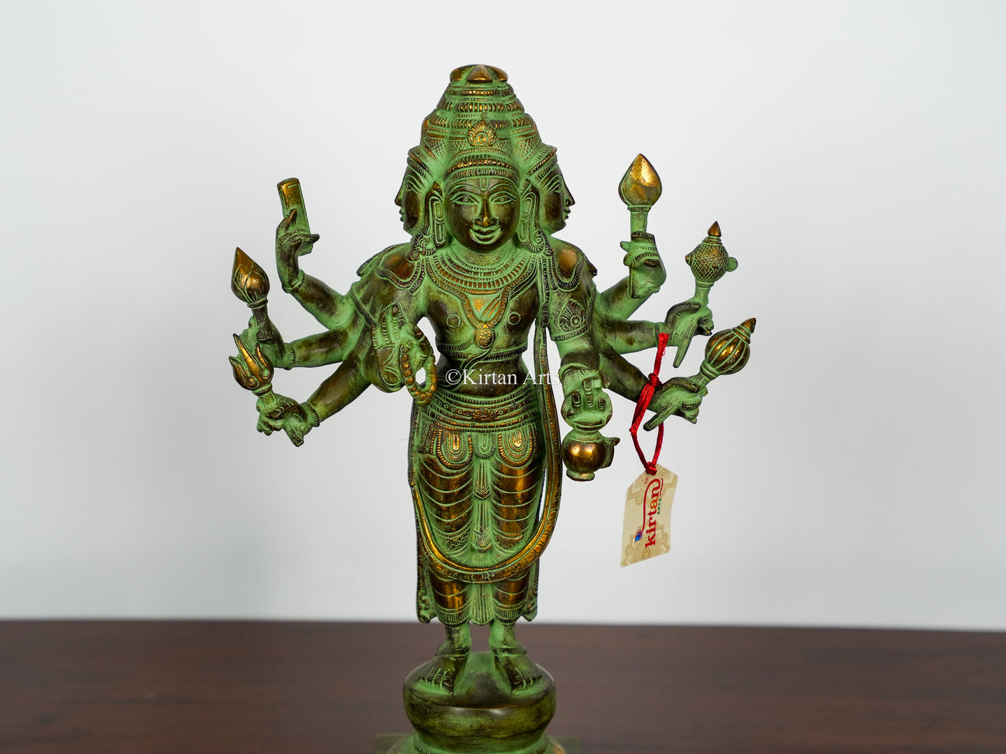 Brass Lord Brahma Statue | Antique Green Finish | 16"