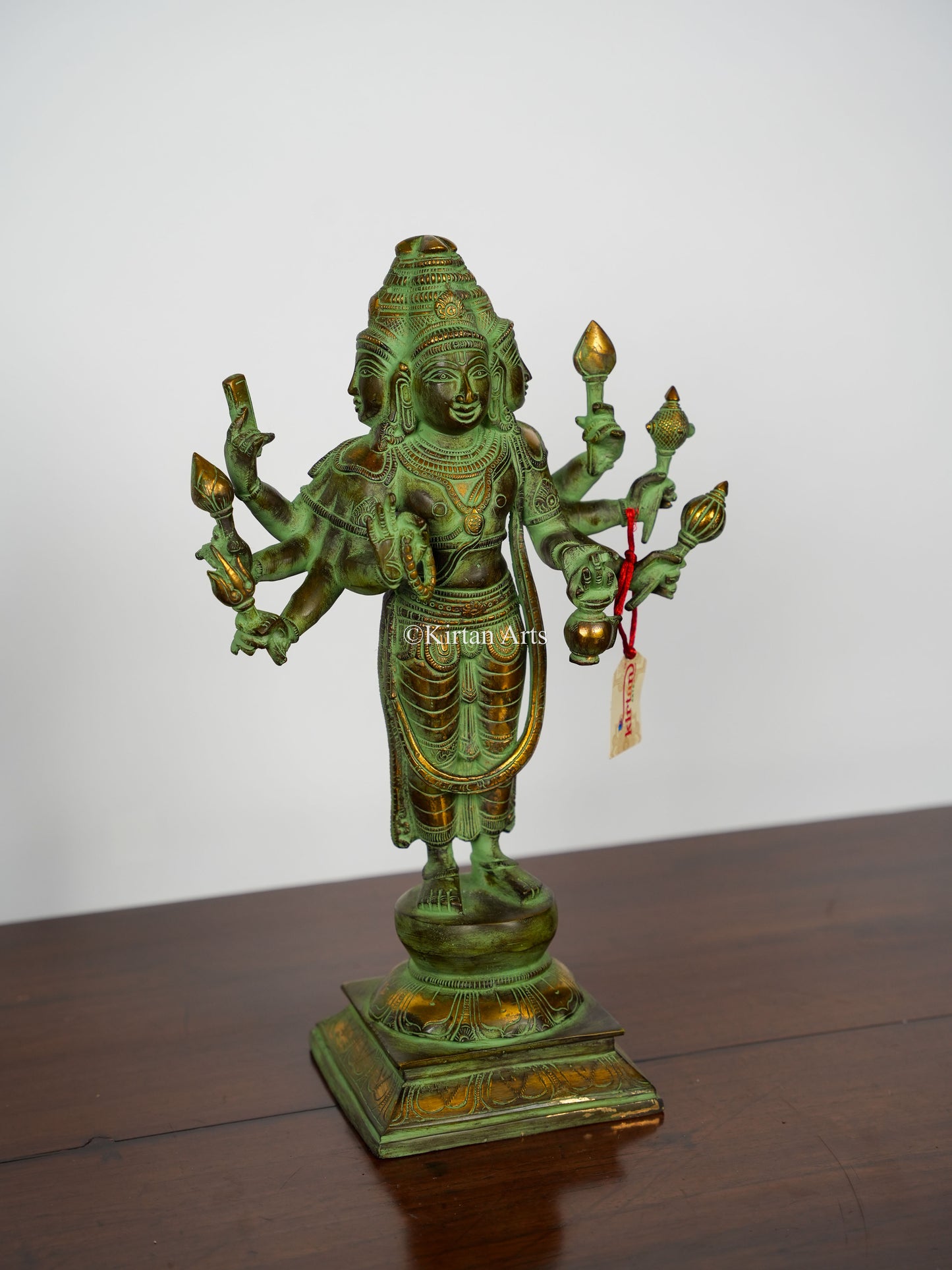 Brass Lord Brahma Statue | Antique Green Finish | 16"