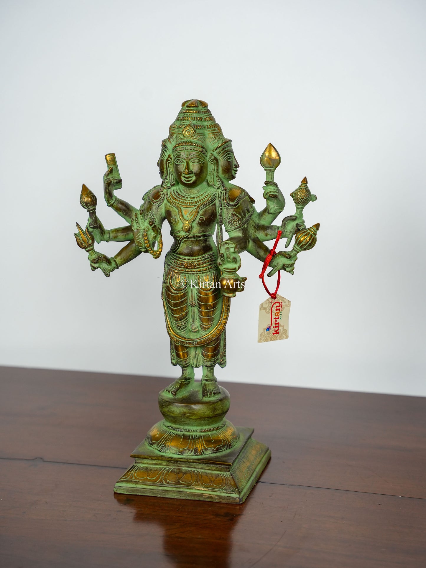 Brass Lord Brahma Statue | Antique Green Finish | 16"