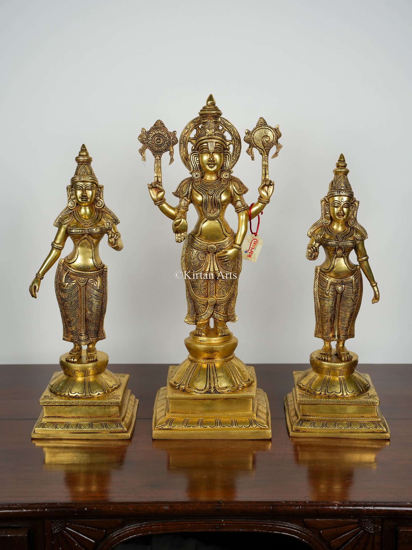 Brass Lord Vishnu with Sridevi and Bhudevi | Set of 3 | 23"
