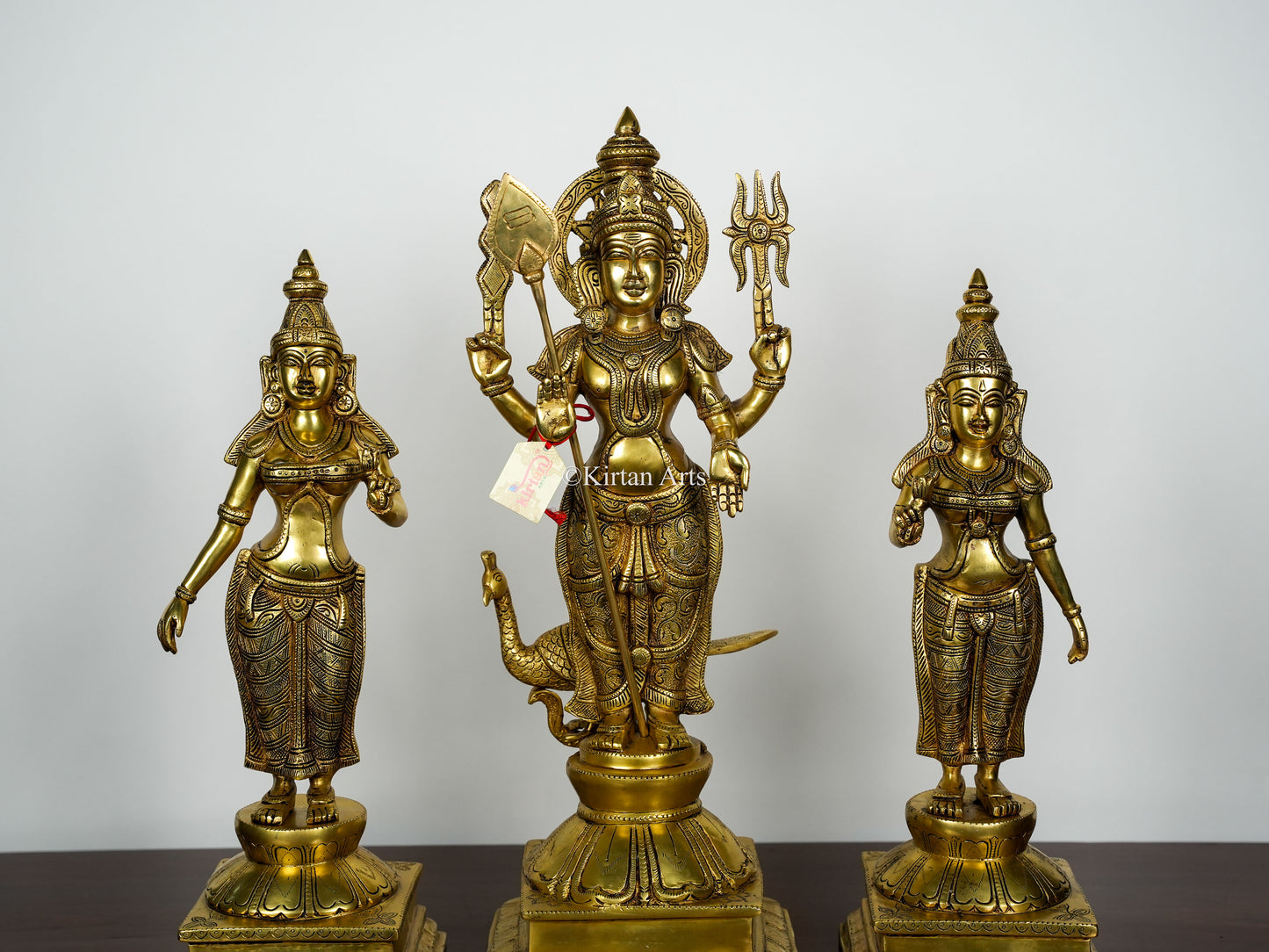 Brass Lord Murugan with Valli and Deviyani | Set of 3 | 23"