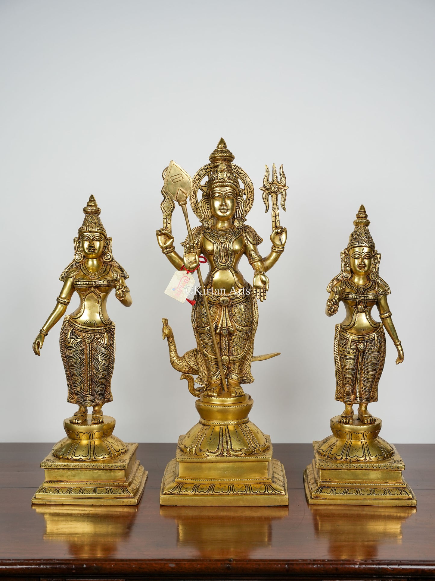 Brass Lord Murugan with Valli and Deviyani | Set of 3 | 23"