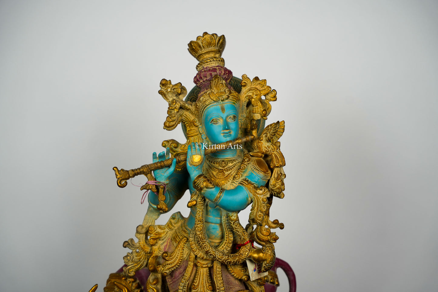 Pure Brass Lord Krishna with Cow | Multi Color Antique Finish | 26.5"