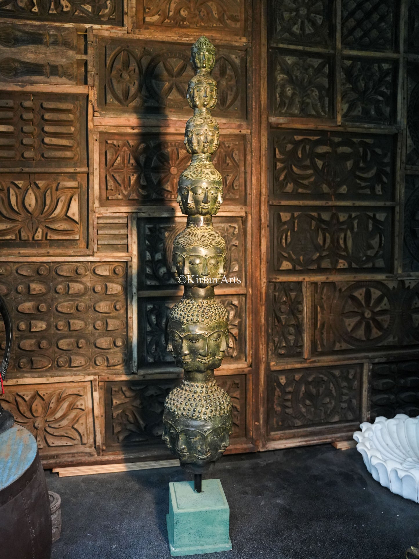 Buddha Head Tower Sculpture | Indonesian Bronze | 62" |