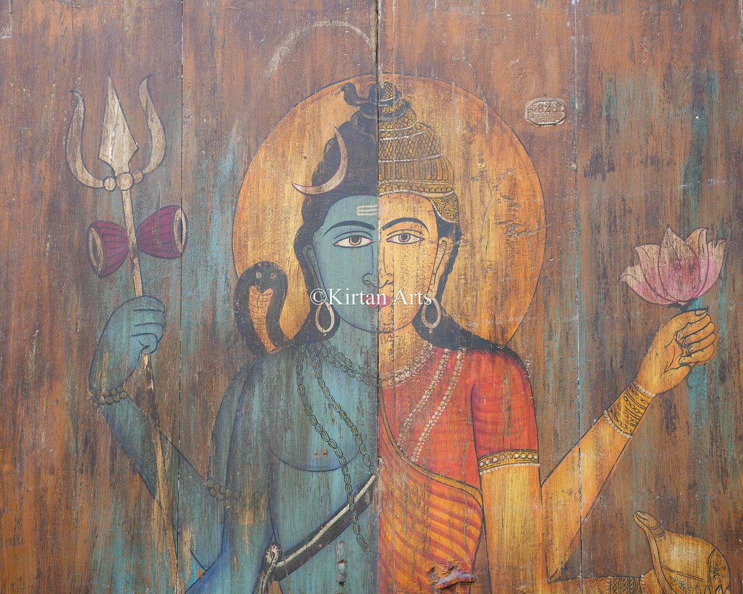 Ardhanareshwar Painting on Antique Wooden Door