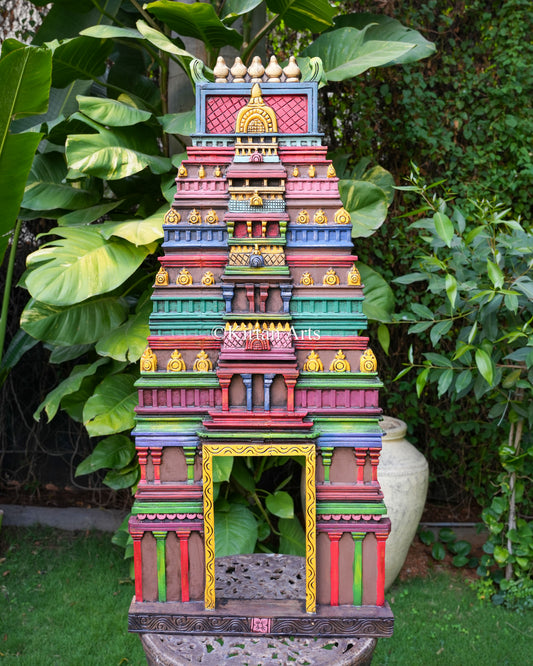 Hand-Carved South Indian Temple Gopuram | Water Colours | 50"