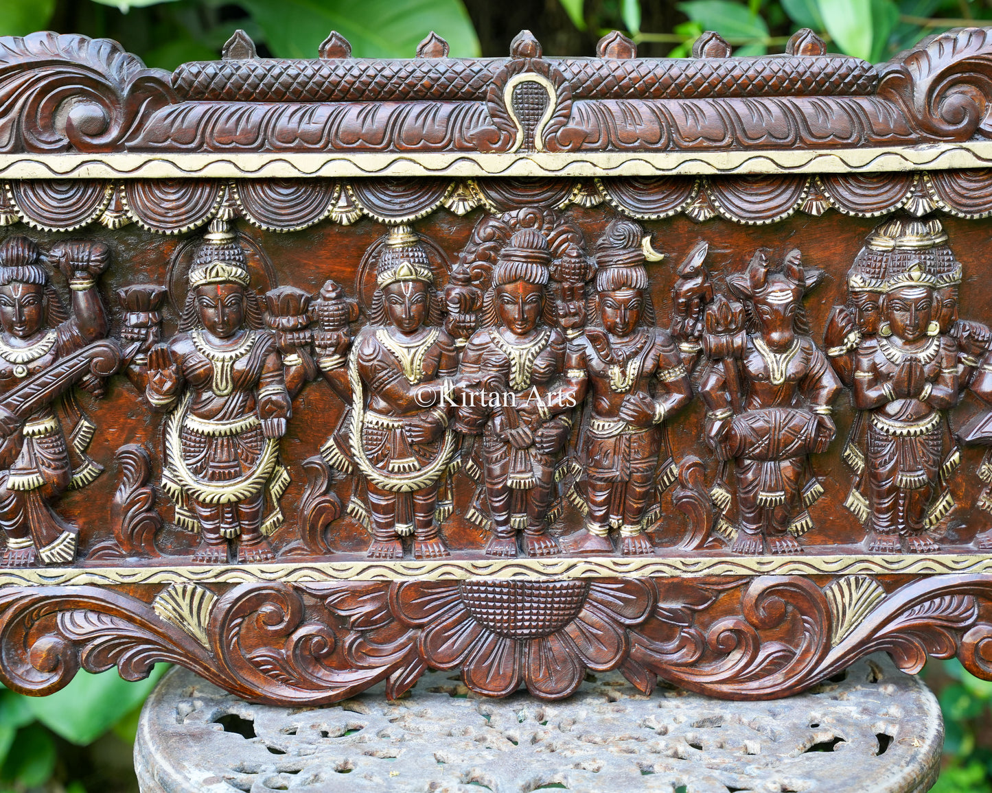 48" Hand-Carved Wooden Meenakshi Kalyanam Wall Panel
