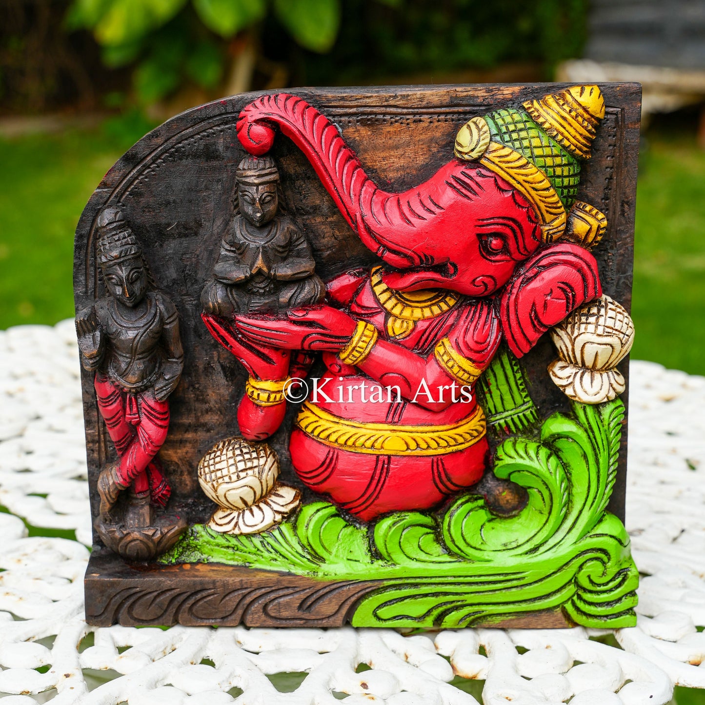 12" Hand-Carved Lord Ganesha Sanctum Wall Panel