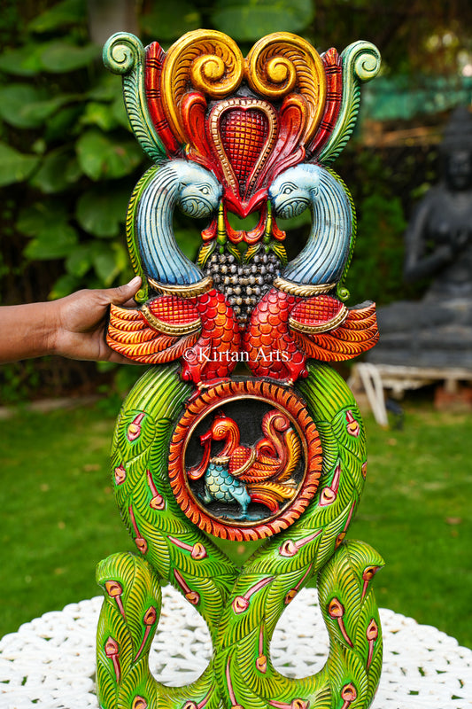 Hand-Carved Dual Peacock Decorative Wall Panel Pair | 36"