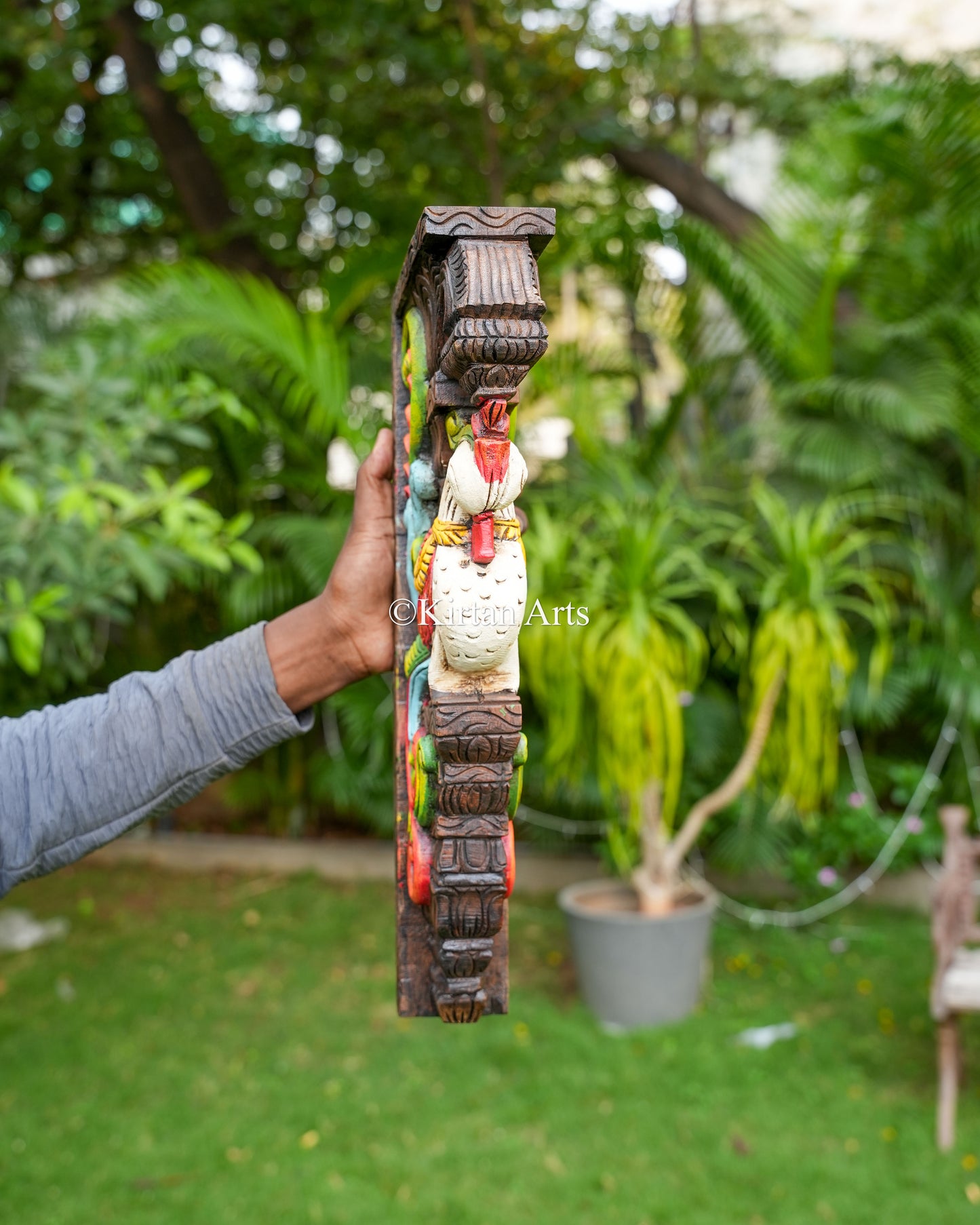 Hand-Carved Architectural Corbels Pair – Traditional South Indian Parrot Motif Brackets | 18"