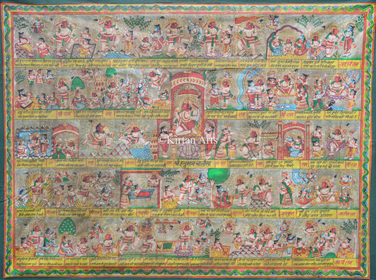 4ft Hand-Painted Hanuman Chalisa Scroll – Traditional Narrative Folk Art