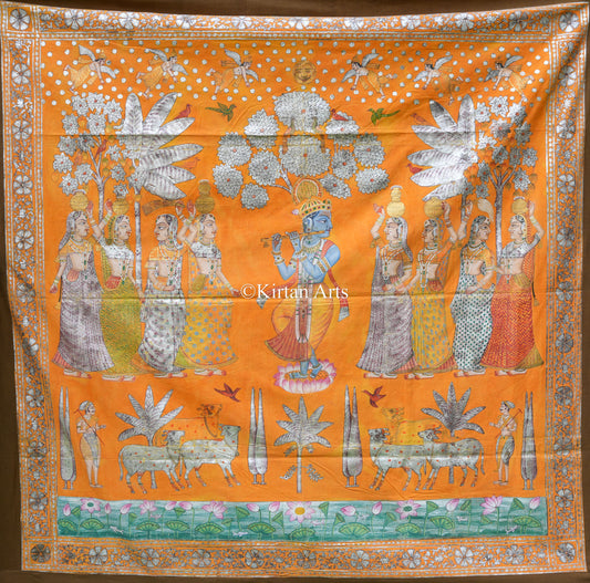 Grand 6.5ft x 6.5ft Deccan Antique Pichwai – Original Silver Leaf & Krishna Venugopal Masterpiece