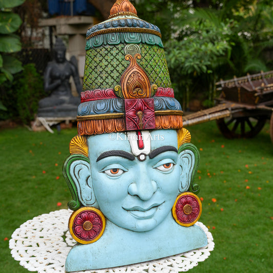 36" Hand-Carved Wood Lord Venkateswara Face Panel | Balaji Mukhalingam Wall Art
