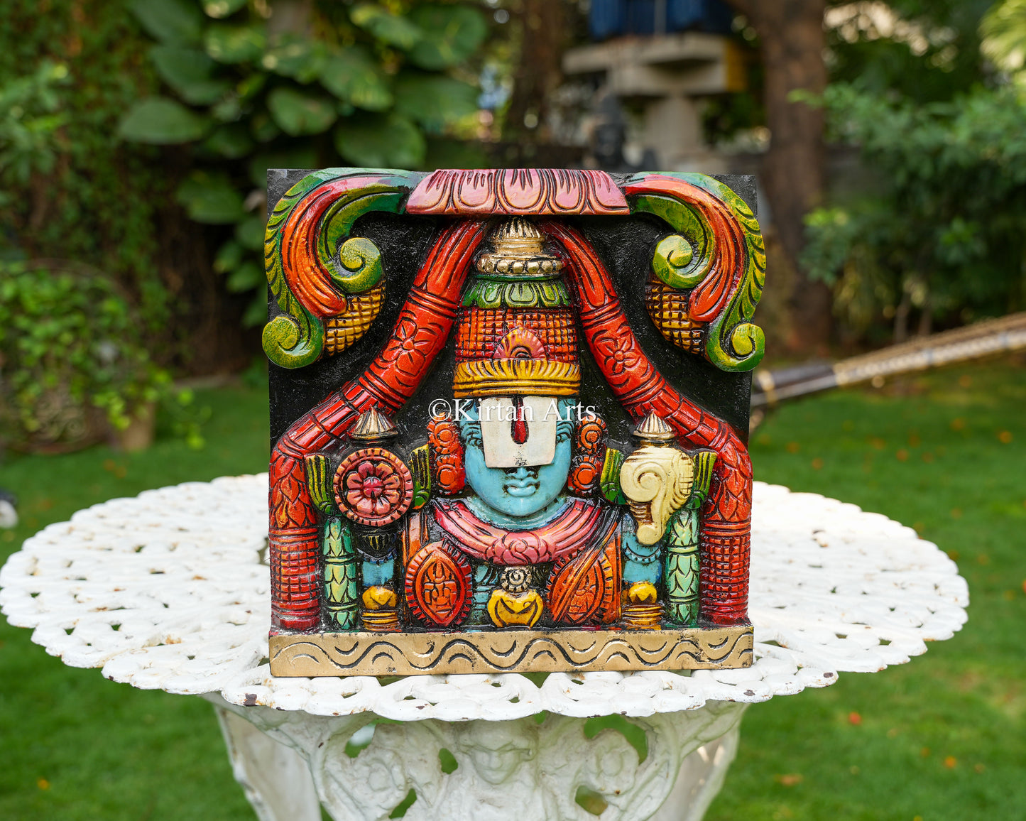 Hand-Carved Solid Wood Lord Venkateswara Panel – 12"x12"