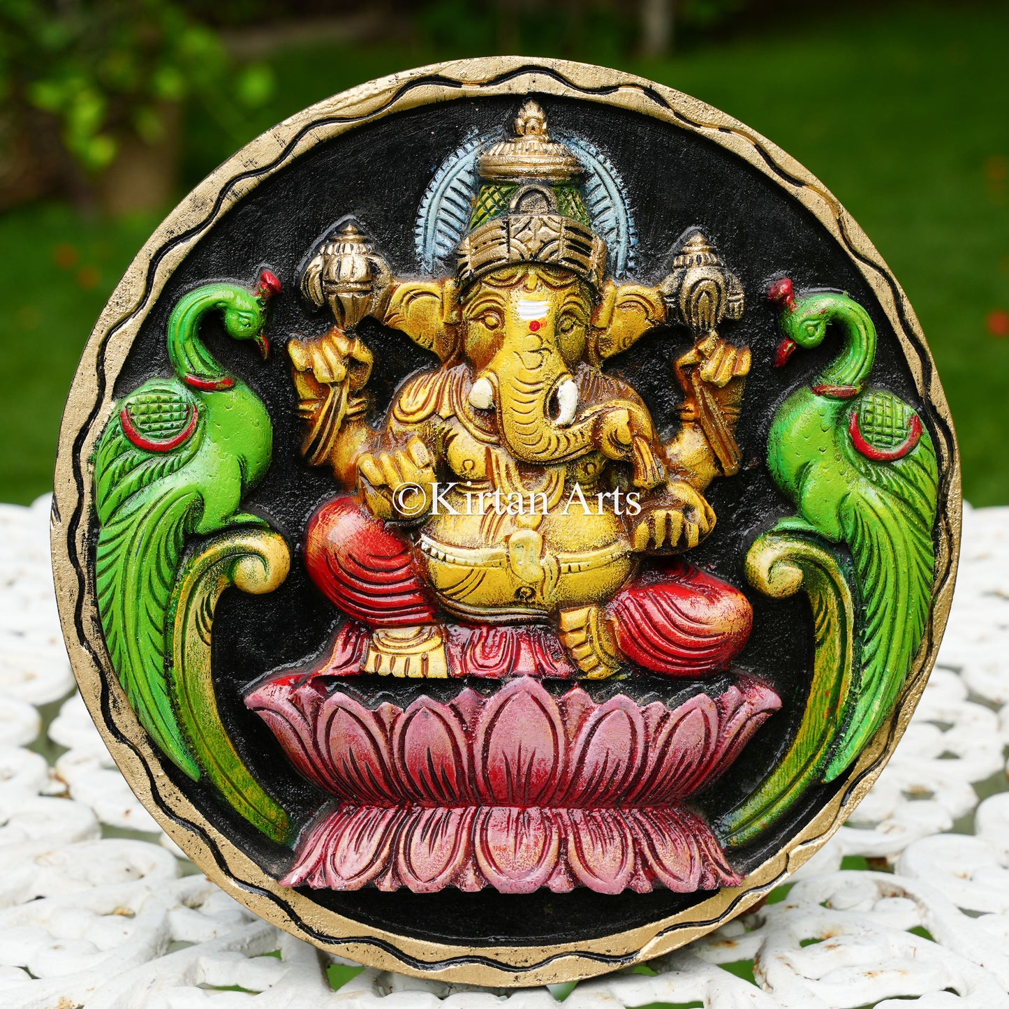 12" Hand-Carved Lord Ganesha Circular Panel