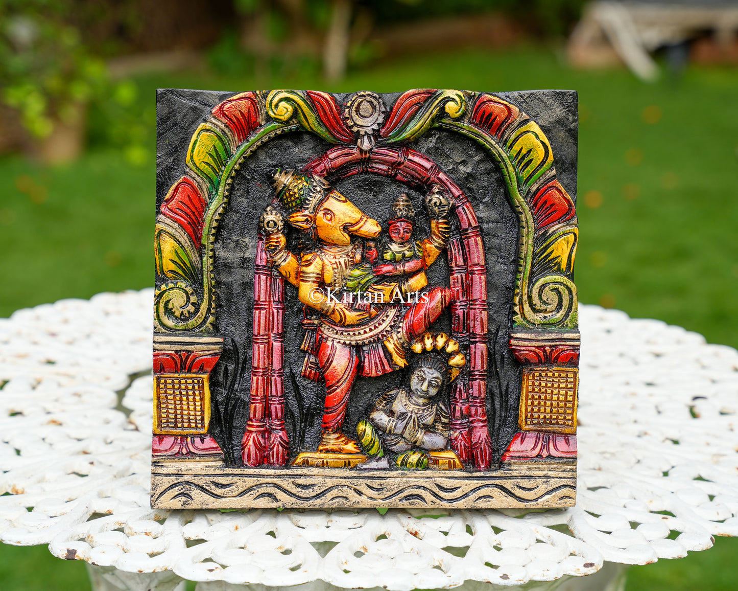 Hand-Carved Solid Wood Lord Varaha Panel – 12-Inch Traditional Bhuvaraha Polychrome Wall Art Plaque